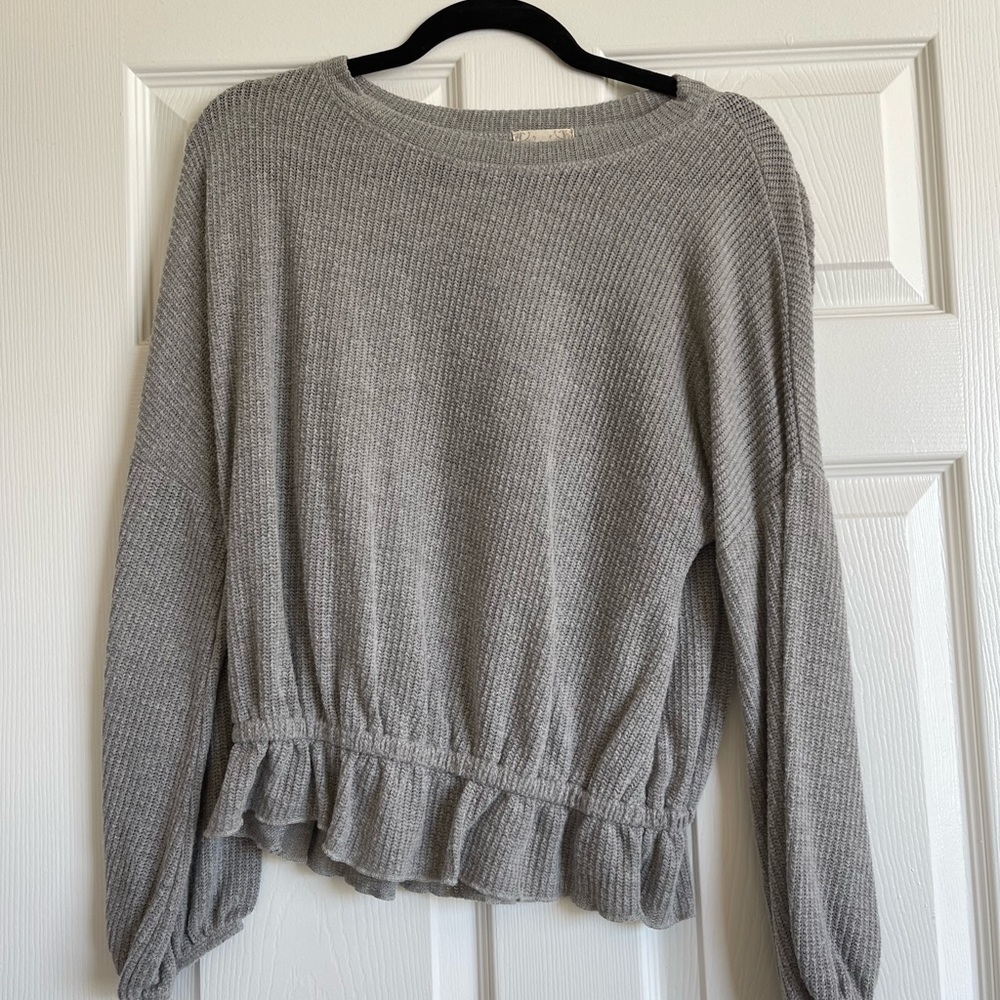 thin gray knit sweater